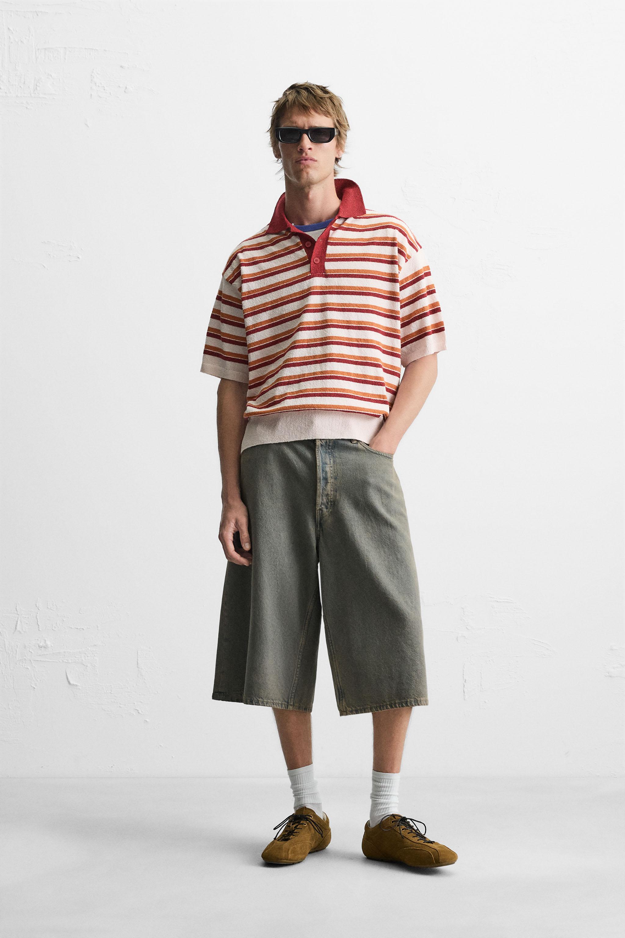 TEXTURED STRIPED KNIT POLO SHIRT
